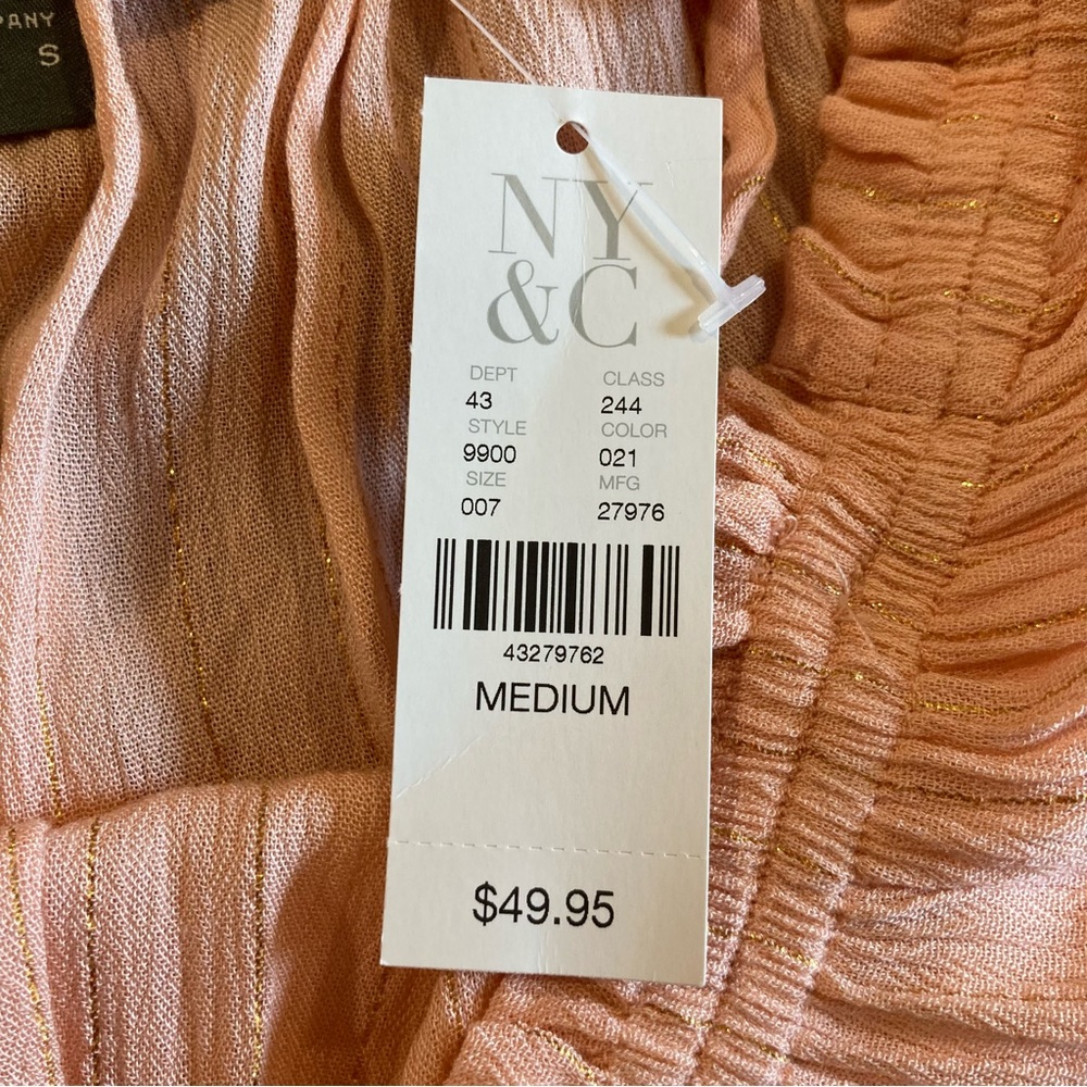 NWT New York & Company SOHO Size M Peach & Gold Stripe Cold Shoulder Top - Picture 8 of 11